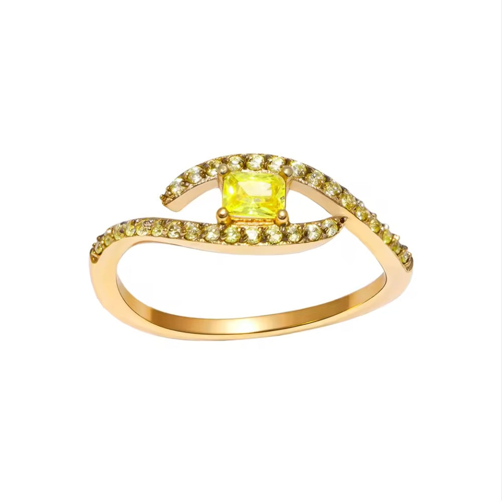 Citrine Solitaire Wave Ring